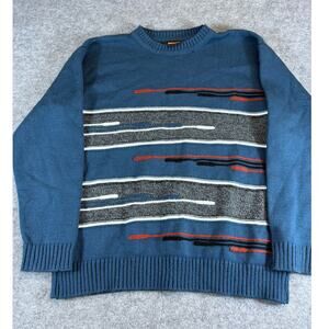 VINTAGE 90s Haskalkan Collection Sweater Mens Medium Blue Stripe Knit Retro